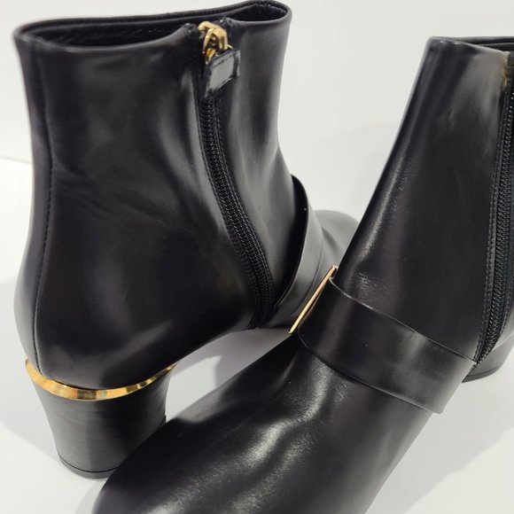 SALE! ✅ DELMAN Black Calfskin Leather Ankle Boot Gold Strap Buckle 9M ✨NEW - Picture 10 of 16